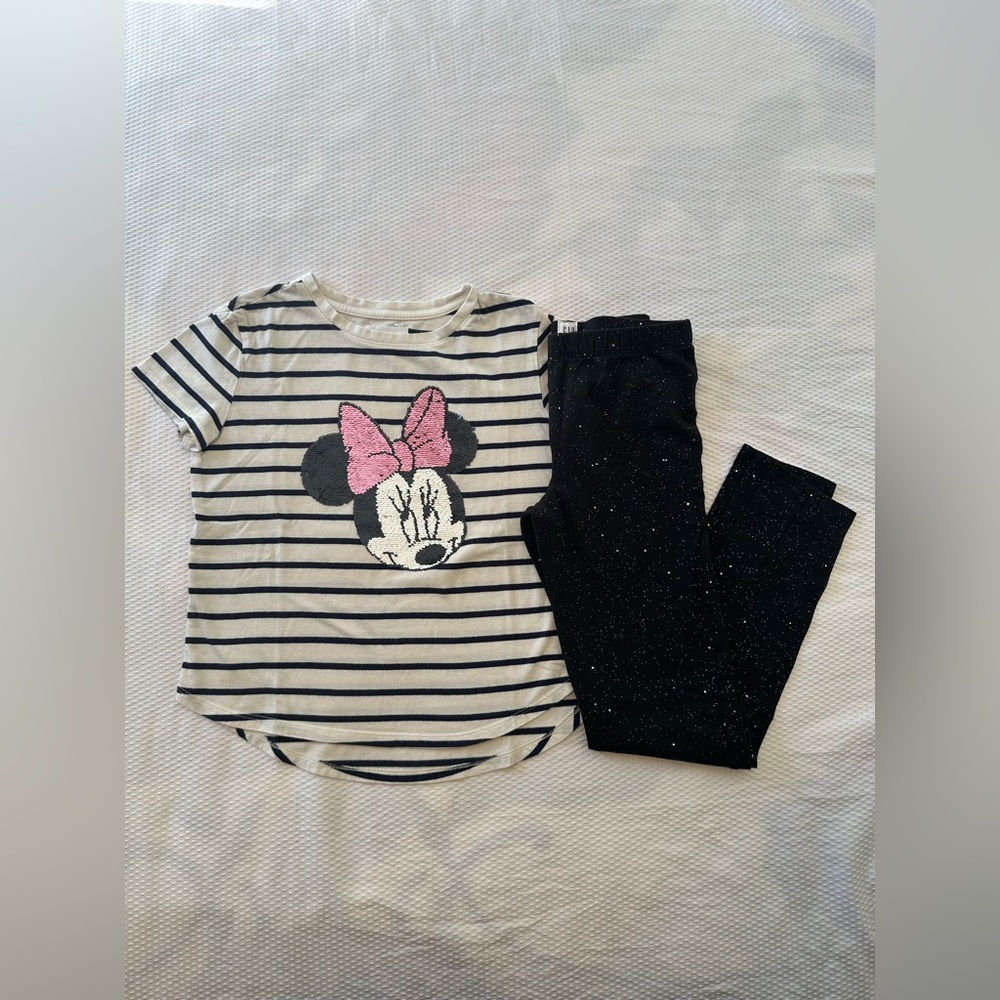 GAP Kids Disney Striped Shirt and Black Speckled Legging